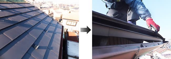 ガルバリウム鋼鈑屋根の工事がいい加減、屋根の葺き直し工事