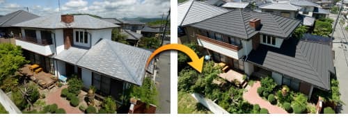 愛知県でのスレート屋根からガルバリウム鋼板への葺き替え例