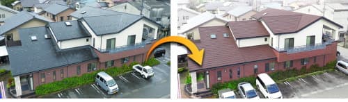 愛知県でのスレート屋根へのガルバリウム鋼板カバー工法例