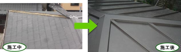 カラーベスト・コロニアルから瓦棒トタン屋根の葺き替え写真。横浜市南区