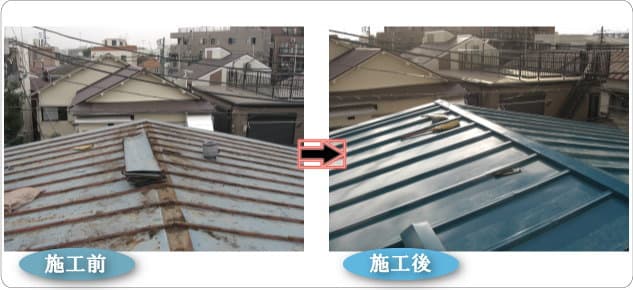 瓦棒トタン屋根の葺き替え写真、横浜市南区