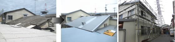 工場のスレート屋根に折半屋根でカバー工法