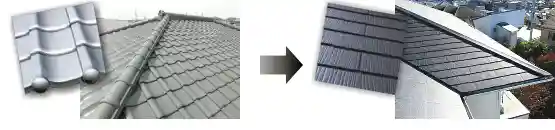 瓦屋根をスレートに葺き替えると屋根重量は半分以下に軽くなる