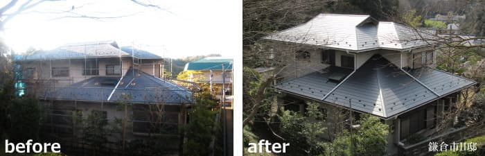 ガルバリウム鋼板屋根、カバー工法例