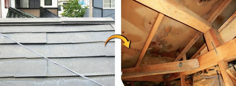 スレート（カラーベストコロニアル）屋根屋根本体の反りによる雨漏り