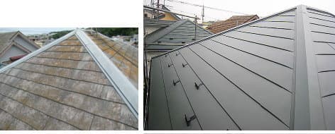 水戸市、コロニアル屋根にガルバリウム鋼板でカバー工法