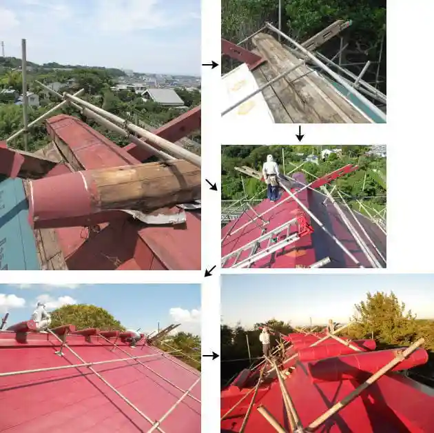 神社施工中の屋根専門業者