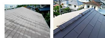 片瀬山、コロニアル屋根にガルバリウム鋼板の屋根カバー工法