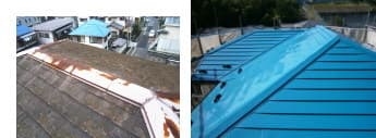 スレート屋根への葺き替え工事写真