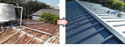 工場のトタン屋根、金属屋根カバー工法