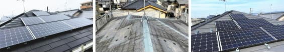 天理市での太陽光が載ったコロニアル屋根のカバー工法