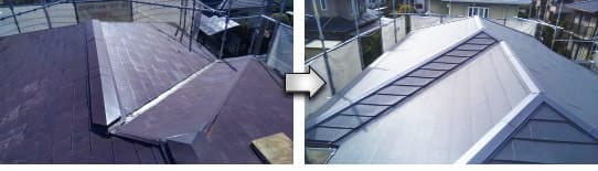 河内長野市、スレート屋根へのガルバリウム鋼板カバー工法工事