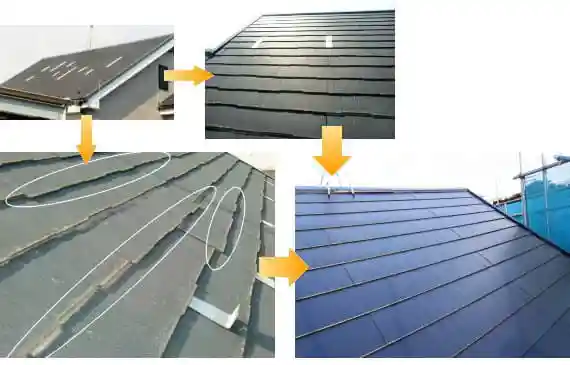 スレート屋根が施工不良で抜け落ちて葺き替えに