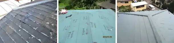 結露による釘の腐食を防ぐためステンレスネジ使用した屋根カバー工法