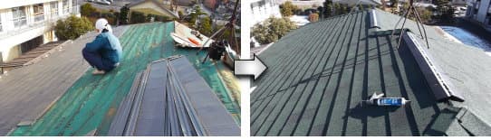 カバー工法したガルバリウム鋼鈑屋根の再葺き替え再葺き替え