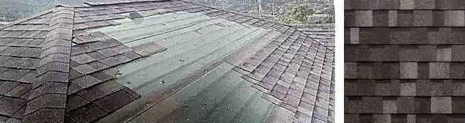 台風で屋根が剥がれたアスファルトシングル屋根