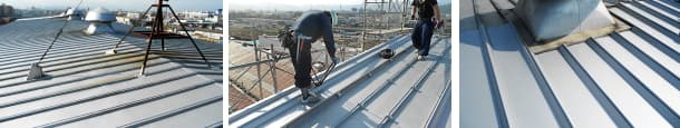 トタン屋根のカバー工法（屋根材メーカー工場のトタン屋根工事）