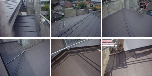 コロニアルへのガルバリウム鋼板重ね葺き(屋根カバー工法)工事完成写真