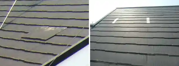 ニチハ・パミール屋根が抜け落ちるのを防ぐために貼られたテープ