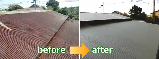 トタン波板からトタン波板への屋根・外壁張り替えbefore＆after写真
