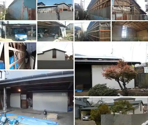 駐車場としても使用している納屋の外壁張替え工事