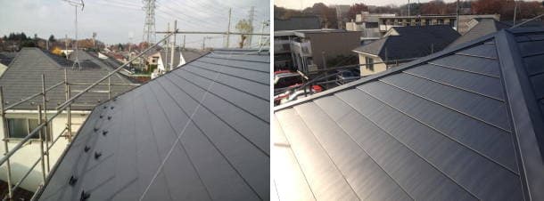 ガルバリウム鋼板を重ね葺き(屋根カバー工法)した屋根の完成写真