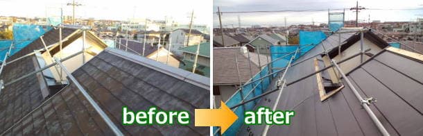 ミサワホームのコロニアル屋根カバー工法ビフォーアフター写真