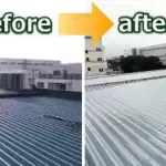 工場の折板屋根カバー工法のビフォーアフター写真