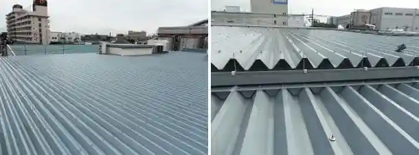 雨漏りした工場折板屋根カバー工法完成写真