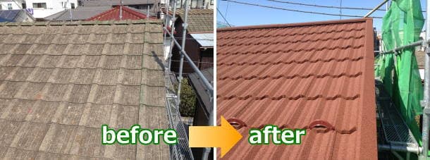 セメント瓦からTルーフへの屋根葺き替えbefore＆after写真