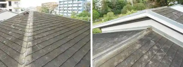 スレート屋根(カラーベスト・コロニアル)の棟を全て取り外し