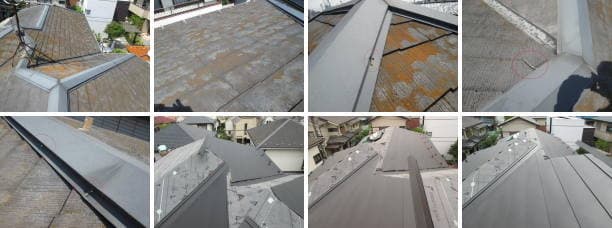 コロニアル屋根の痛み症状と屋根カバー工法での工程写真