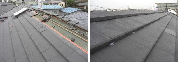 台風で大きな被害を受けた平板瓦の屋根