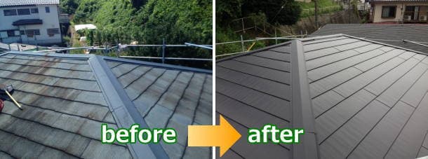 スレート屋根へのカバー工法before＆after写真