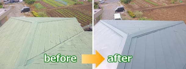 築30年のコロニアル屋根、ヒランビーでカバー工法before＆after写真