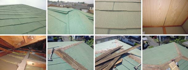屋根塗装による雨漏り跡と笠木の腐食