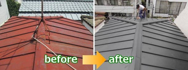 トタン屋根張り替え、ガルバリウム鋼板で出来たトタン屋根へbefore＆after写真