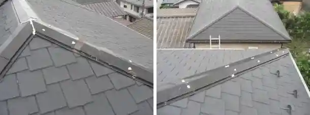 台風被害を受けたカラーベスト屋根の棟包み修理