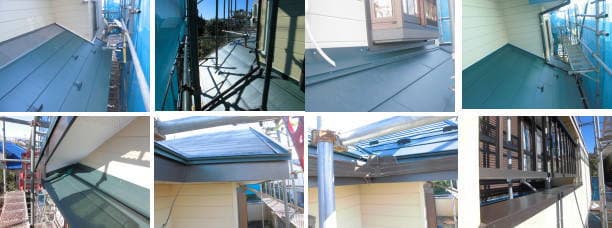 屋根壁際工事と破風板ガルバリウム鋼板板金工事、雨樋取り換え。