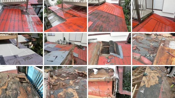 雨漏り修理を繰り返し下地がボロボロに腐ったコロニアル屋根の葺き替え