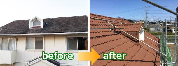アーバニーからガルバリウム鋼板への屋根カバー工法before＆after写真
