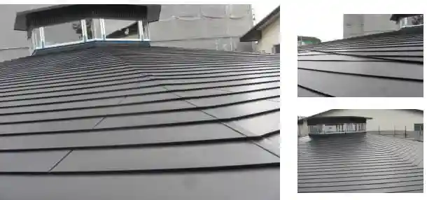 屋根の明り取り部分にかけて美しい屋根のラインが続いています