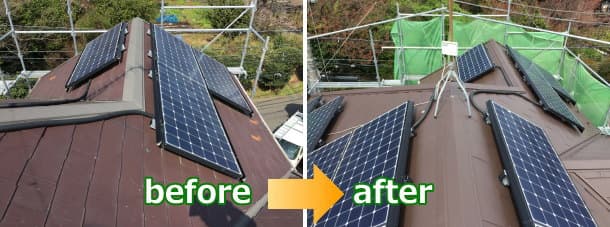 ソーラーパネルの付いた屋根をヒランビーへの屋根葺き替え事例5