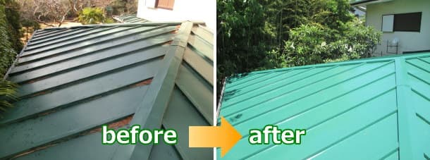 雨漏りしたトタン屋根の葺き替え工事before＆after施工写真