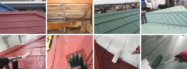 屋根塗装による雨漏りの跡と屋根カバー工法