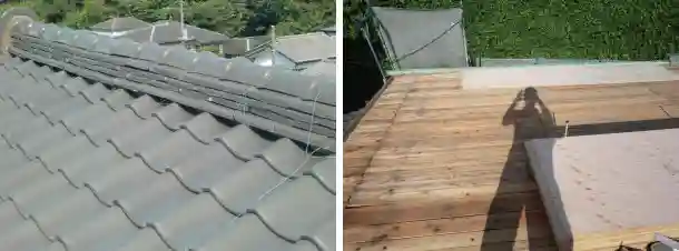 古い瓦を取り外し下地だけになった屋根