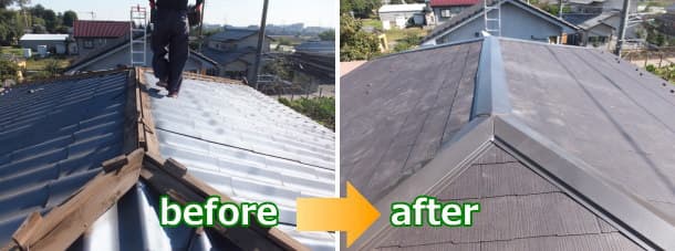 大和スレートのY瓦をコロニアルグラッサに屋根葺き替えbefore＆after施工写真