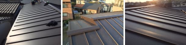 セキスイ瓦Uから縦葺きガルバリウム鋼板の立平葺きへの屋根葺き替えリフォーム完成写真