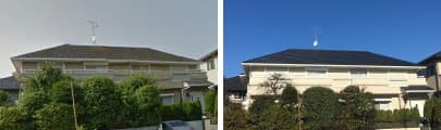 コロニアルからルーガへ屋根を葺き替えた全景を比較