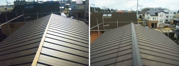 ガルバリウム縦葺き屋根の施工完了写真。茨城県水戸市